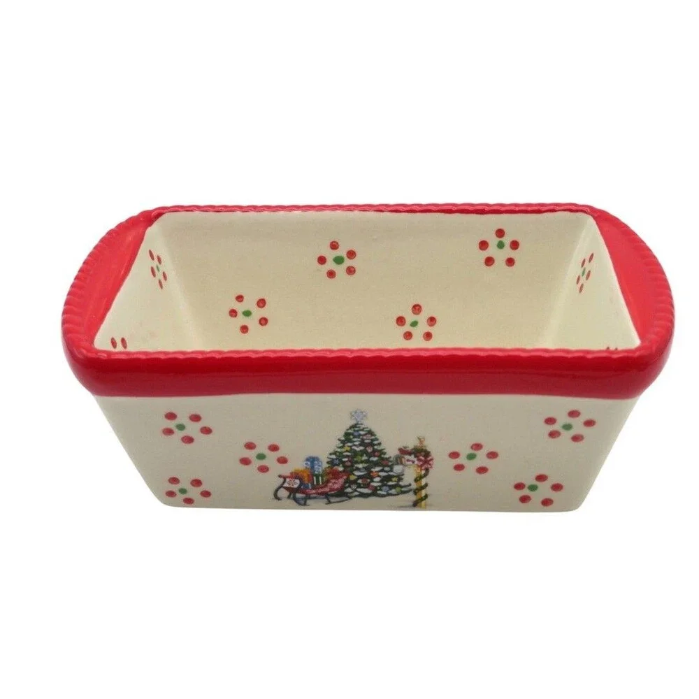 Temptations Old World Holiday Christmas Tree Sleigh Mini Loaf Pan & Storage Lid